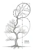 tree with dna helix and long roots reaching deep tattoo design idea