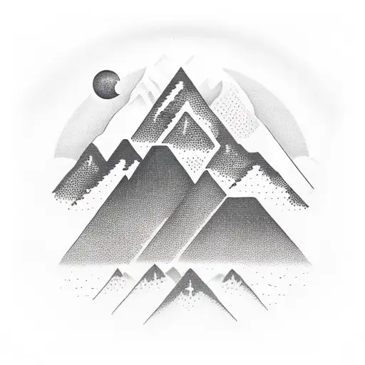 A majestic mountain range with a silhouette of an airplane flying overhead tattoo design idea