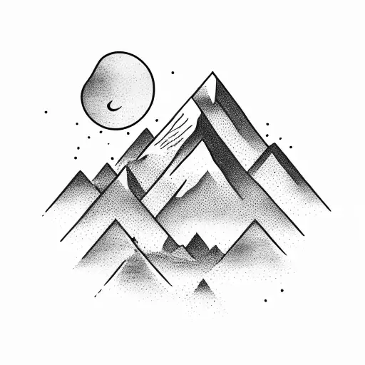 A majestic mountain range with a silhouette of an airplane flying overhead tattoo design idea