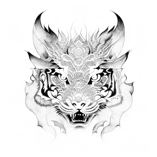 Create a dragon and tiger design inspired by Japanese traditional art tattoo design idea