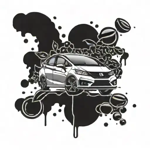 A detailed Honda Jazz car silhouette with coffee beans scattered around it tattoo design idea