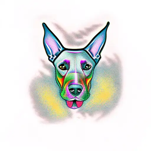 doberman color marron y niña  tattoo design idea