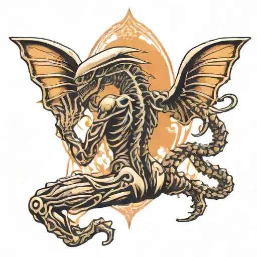 woman's back yoga xenomorph tattoo design idea