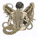 woman's back yoga xenomorph tattoo design idea