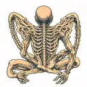 woman's back yoga xenomorph tattoo design idea