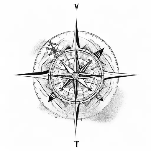 Nautical Compass with mountains tattoo design idea