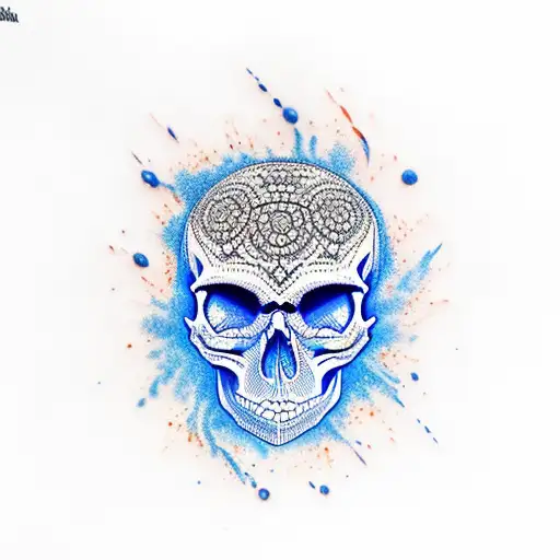 skull, blue souls in eyes tattoo design idea