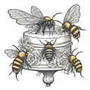 wedding cake and bees flying tattoo design idea