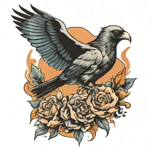 A pistol shooting out Doves and Crows  tattoo design idea