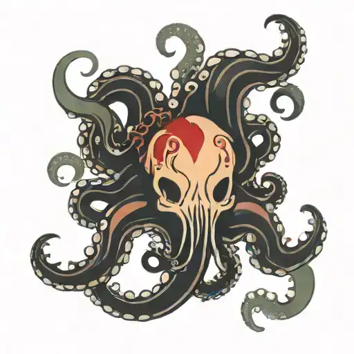 A stylized heart shaped Tako-tsubo, representing resilience after stress. Surrounded by octopus tentacles tattoo design idea