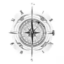 moon with clock and compass tattoo design idea