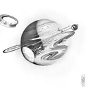 astronaut lounging on Saturn with fishing rod tattoo design idea