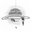 astronaut lounging on Saturn with fishing rod tattoo design idea