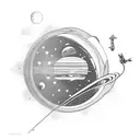 astronaut lounging on Saturn with fishing rod tattoo design idea