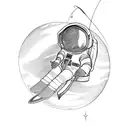 astronaut lounging on Saturn with fishing rod tattoo design idea