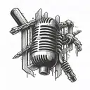 A microphone surrounded by prison bars, symbolizing the struggle and passion for rap music in a misunderstood environment tattoo design idea