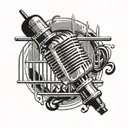 A microphone surrounded by prison bars, symbolizing the struggle and passion for rap music in a misunderstood environment tattoo design idea