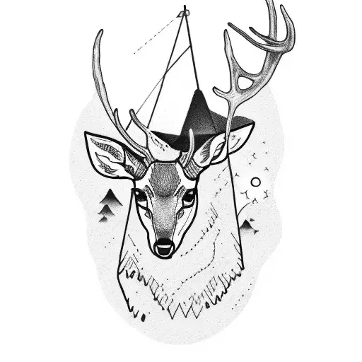 teepee and deer tattoo design idea