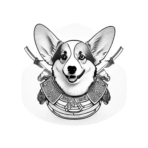 Pembroke Welsh Corgi as a Samurai tattoo design idea