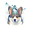 Pembroke Welsh Corgi with Mountain and Sea Japanese Elements tattoo design idea