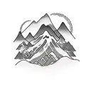 Pembroke Welsh Corgi with Mountain and Sea Japanese Elements tattoo design idea