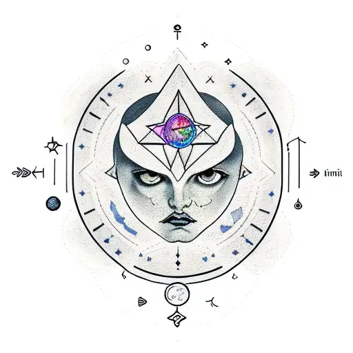 A realistic portrait of an influential LGBT project manager with astrology symbols incorporated into their clothing tattoo design idea