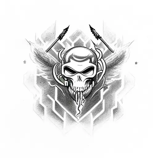 Combine invictus mentality, memento mori philosophy and make a tattoo with aesthetic features like flames lightning race tattoo design idea