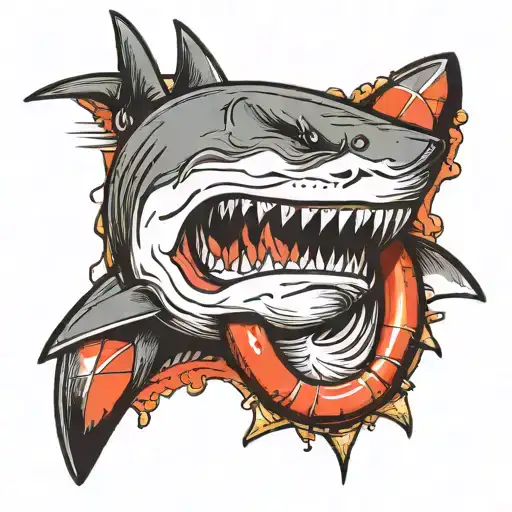 Shark with buoy in mouth  tattoo design idea