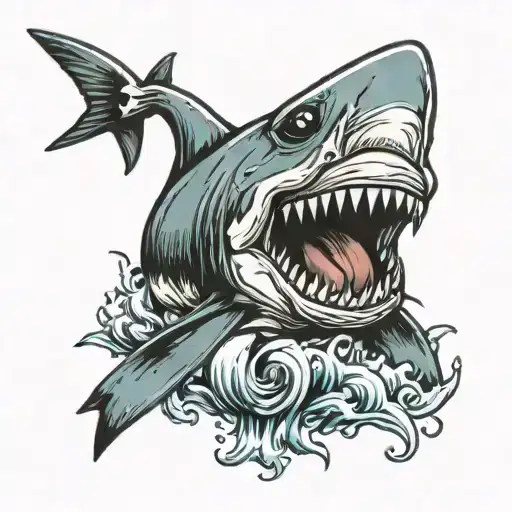 Shark with float in mouth  tattoo design idea