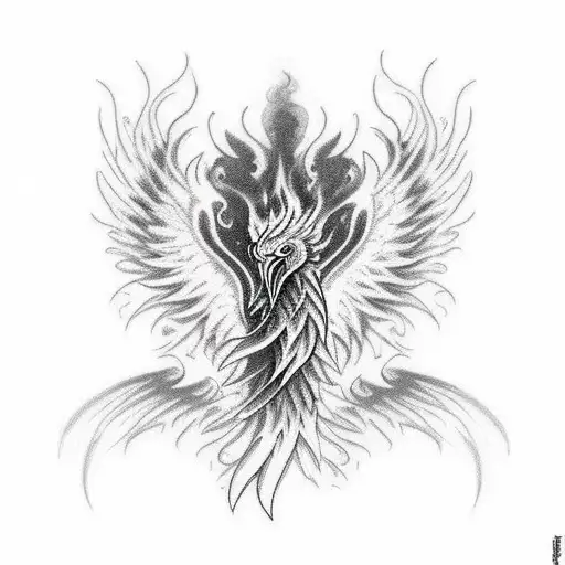 black phoenix on fire  tattoo design idea
