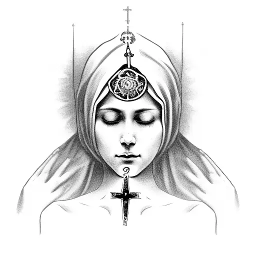 Virgen Mary prayin and crying  tattoo design idea