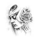 virgen Mary praying and crying with roses around her tattoo design idea