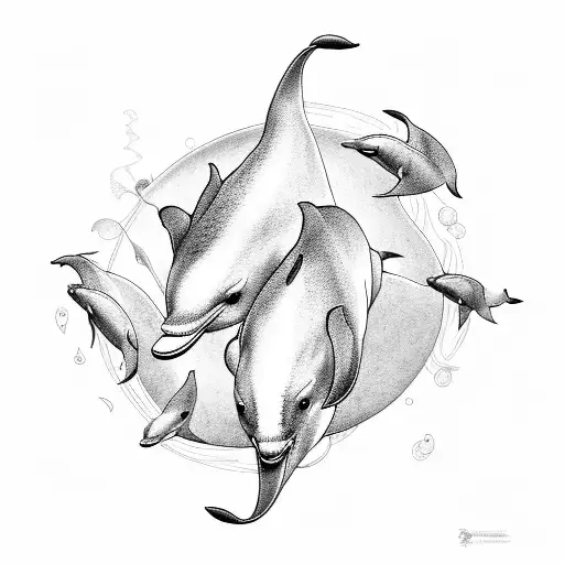 A school of dolphins swimming in the shape of a musical staff tattoo design idea