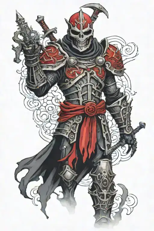 Necromancer with red and black armour tattoo design idea