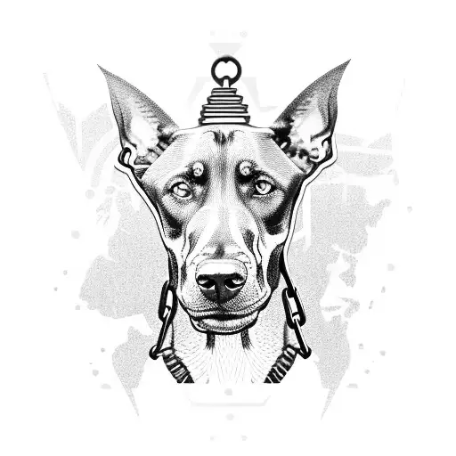 Doberman whit chains tattoo design idea