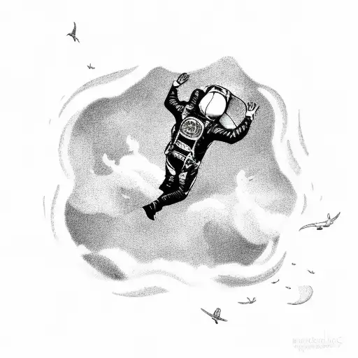 A skydiver descending through a swirling vortex of clouds tattoo design idea
