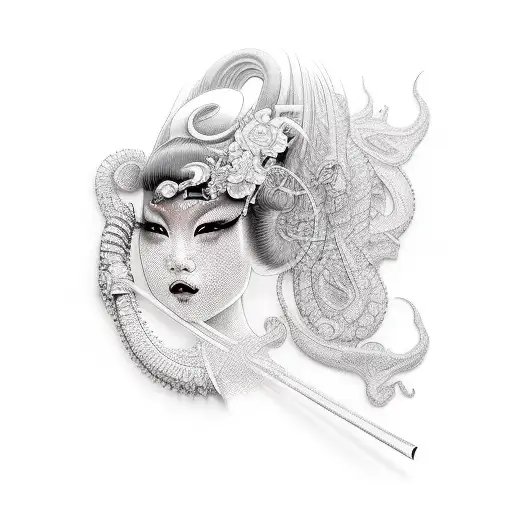 Geisha, mysterious, realistic tattoo design idea