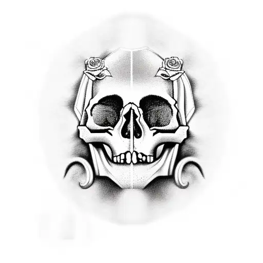 aries skull hair roses tattoo design idea
