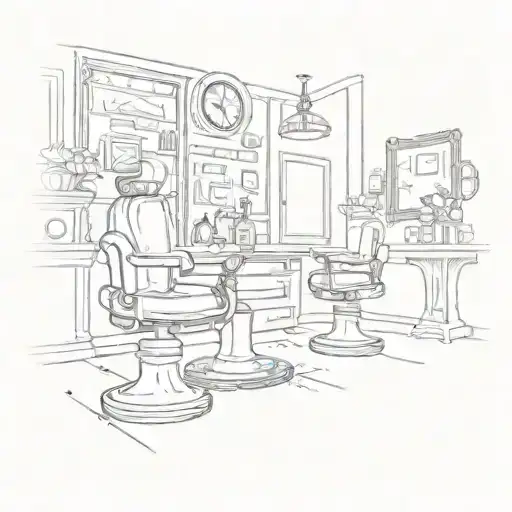 A vintage barber shop scene with a poker table in the background tattoo design idea