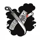 A traditional straight razor surrounded by playing cards and casino chips tattoo design idea