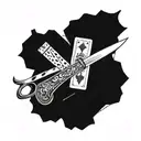 A traditional straight razor surrounded by playing cards and casino chips tattoo design idea