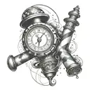 A barber pole intertwined with a roulette wheel and dice tattoo design idea