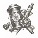 A barber pole intertwined with a roulette wheel and dice tattoo design idea