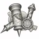 A barber pole intertwined with a roulette wheel and dice tattoo design idea