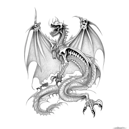 skeleton dragon burning a village tattoo design idea