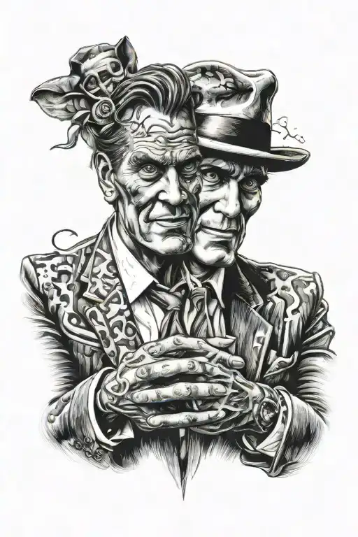 two face, multible personality, hands taking appart  tattoo design idea