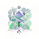 A mystical forest scene with hidden Dnd dice among the trees, and a subtle rune pattern in the background tattoo design idea