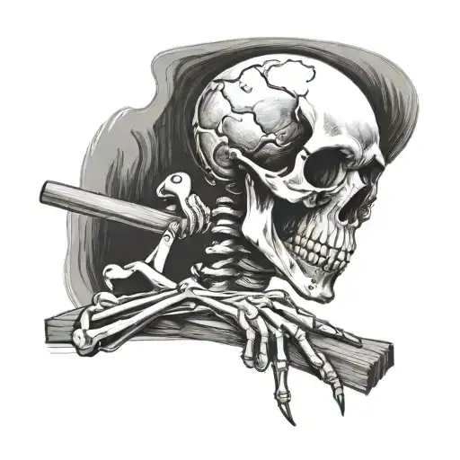 skeleton pulling a wooden plank from his eye socket tattoo design idea