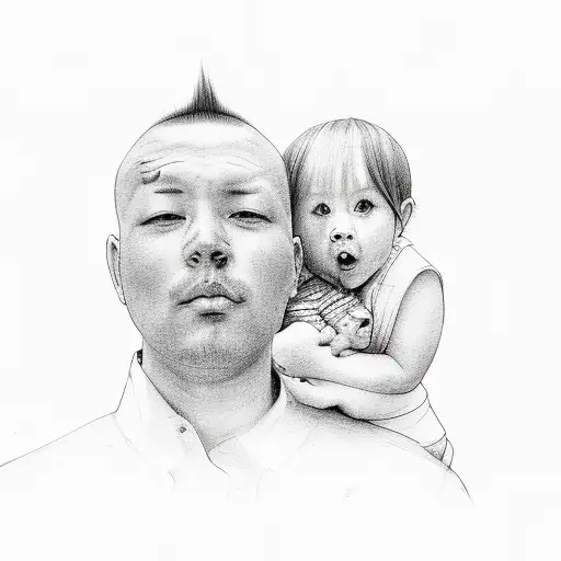 Family with parents and kid and dog tattoo design idea