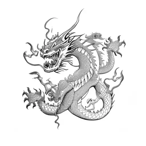 dragon uruboros with skulls cover with black ink  tattoo design idea